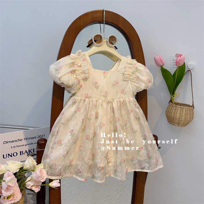 Girl's Dresses Summer New Style 2025 Little Girl Bow Short Sleeve Fashion Dress Summer Dress Baby Girl Western Princess Dress Trendy