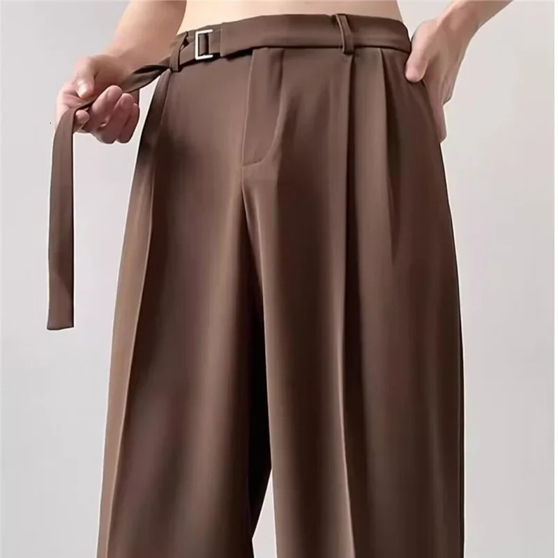 Black casual suit mens loose fitting straight leg wide pants Japanese style lightweight y Draped Trousers 250313