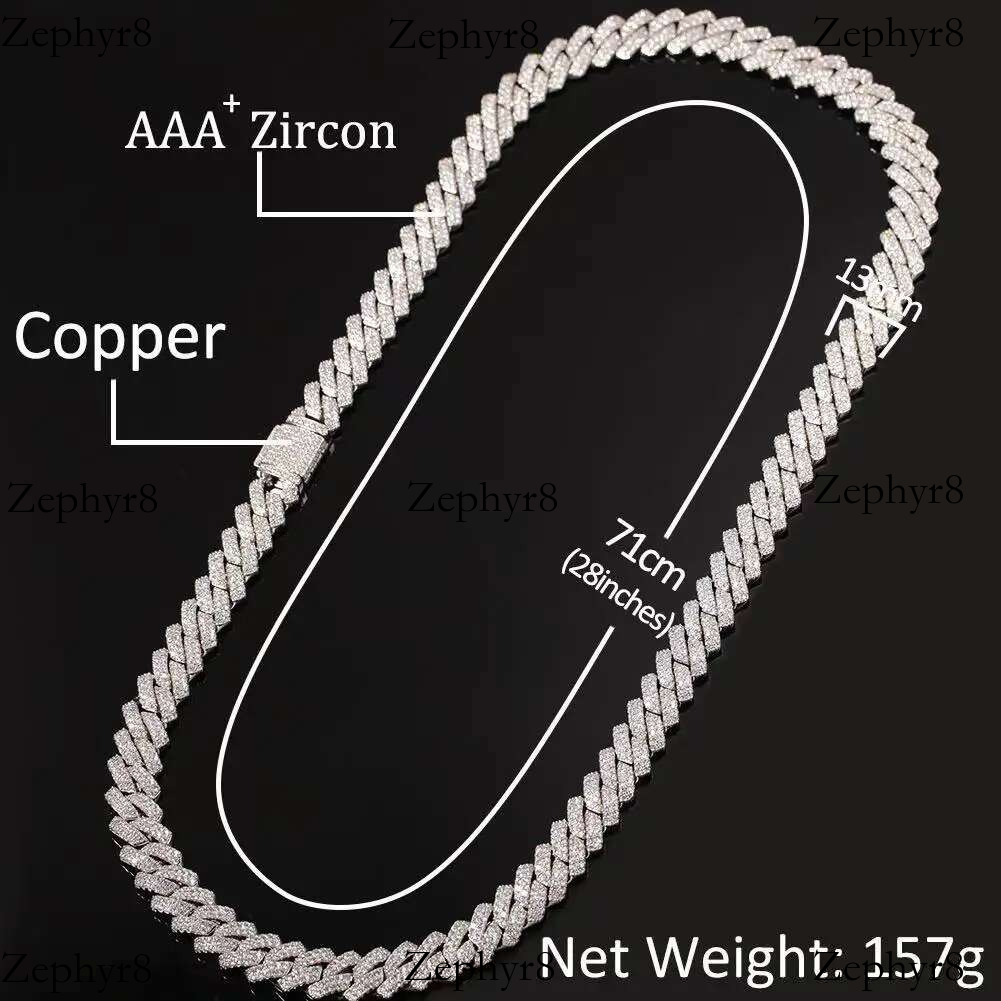 Hip Hop Cuban Stick Men's All-match 13mm Zircon Inlaid Fashion Personality Gold-plated Necklace Jewelry