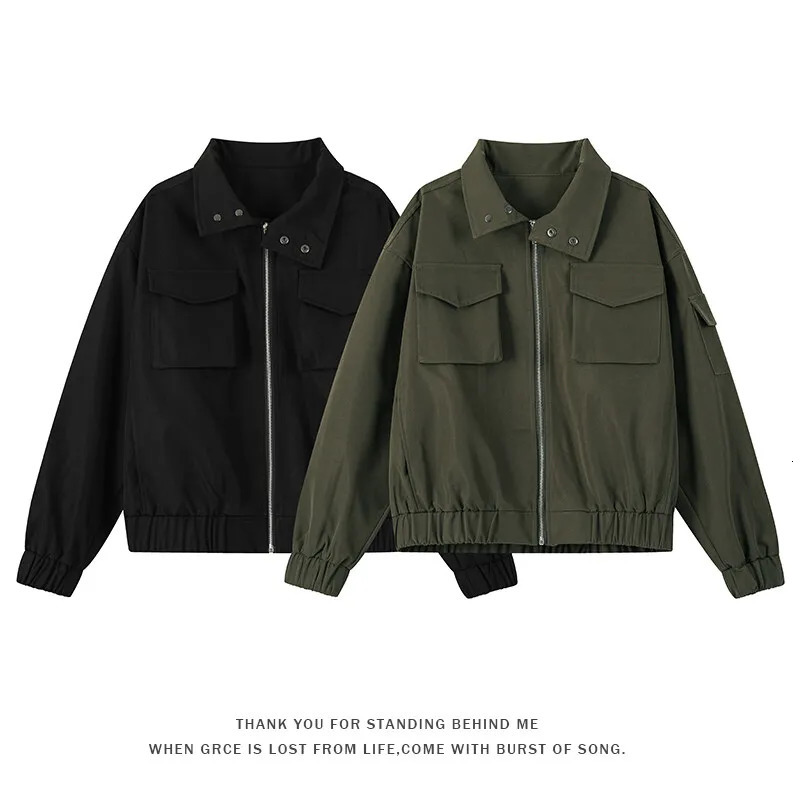 Mens Jacket Spring Double Pocket Street Collar Solid Color Zipper Fashion 250313
