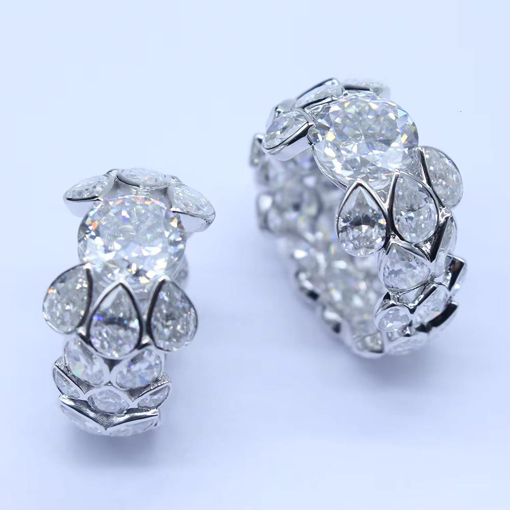 Unique Style Pear Cut Hip-hop Ring Ice Out Jewelry Custom Design Pear halo Ring Moissanite Sterling 925 Silver Rings for Men
