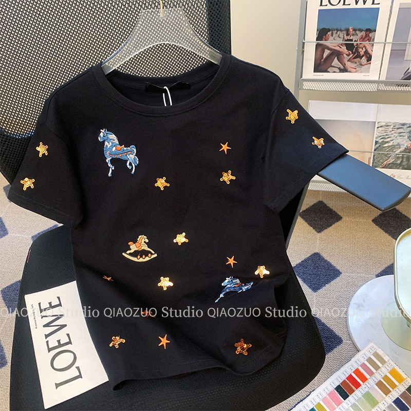 Outlets~American Style Design, Niche Short Sleeved T-Shirt, Women's Summer Chic Loose Top