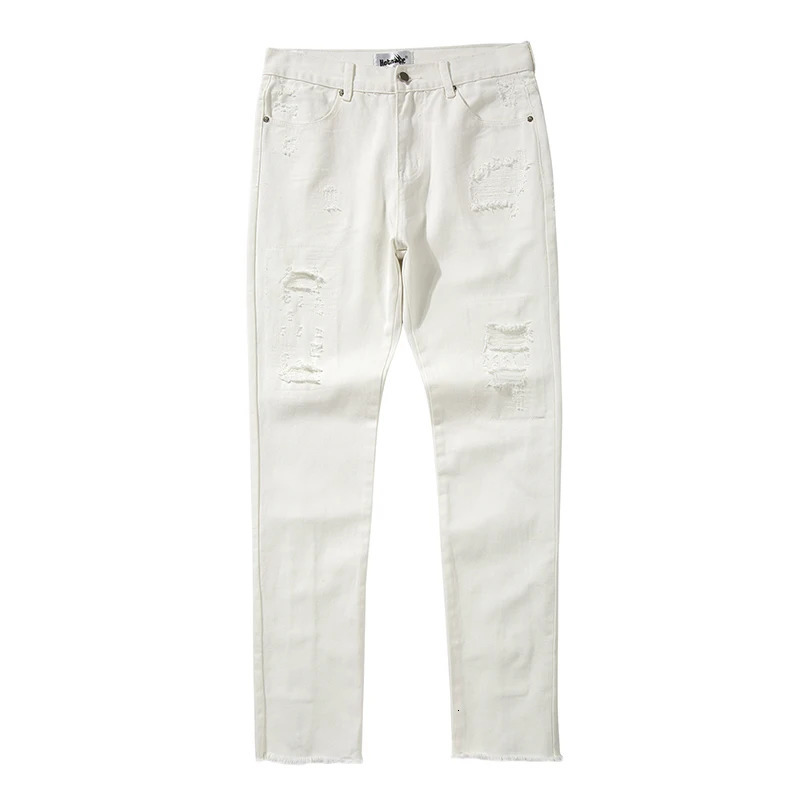 Harajuku back zipper hole torn white jeans mens straight wash retro oversized streetwear casual denim Trouser 250313