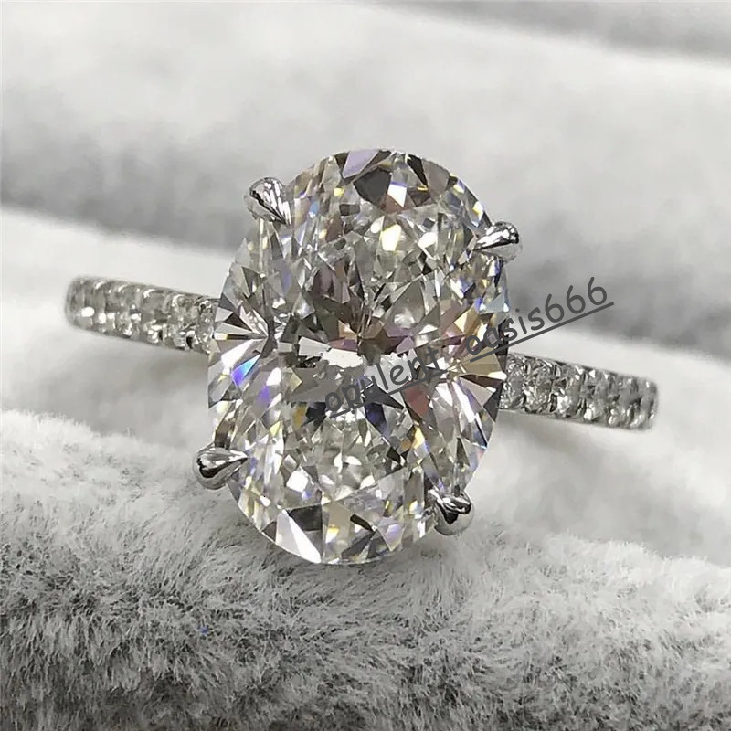 Dazzling Promise ring 925 Sterling silver Oval 4ct AAAAA Sona moissanite Wedding Band Rings for women Bridal Statement Party Jewelry