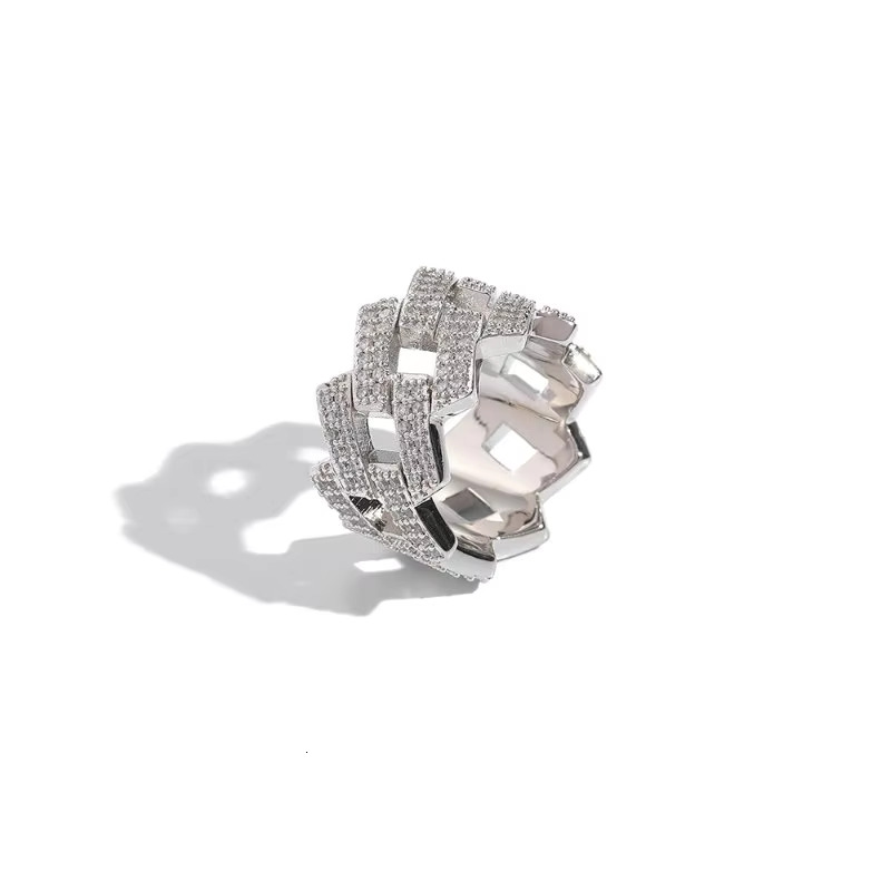 Wholesale Factory Price Moissanite Jewelry 925 Silver Iced Out 2 Row Diamond Cuban Rings Hip Hop Zircon Ring