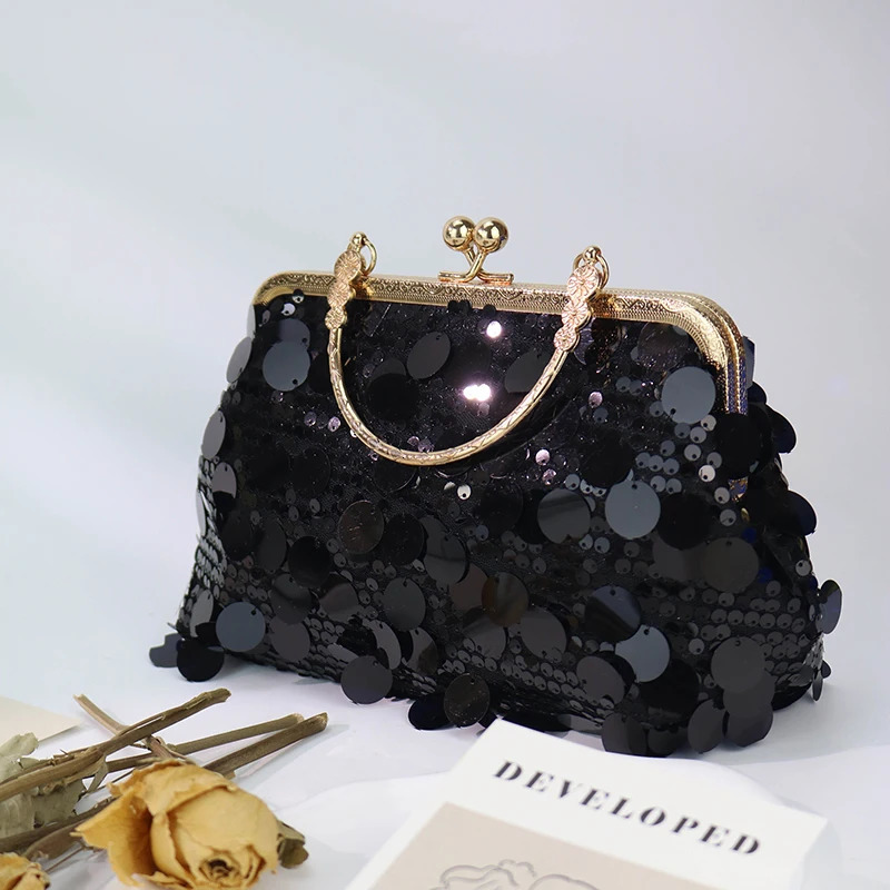 Vintage Glamorous Evening Clutch Bag for Women Retro Party Purse with Round Sequins Perfect for Weddings PromsFormal Events 250311