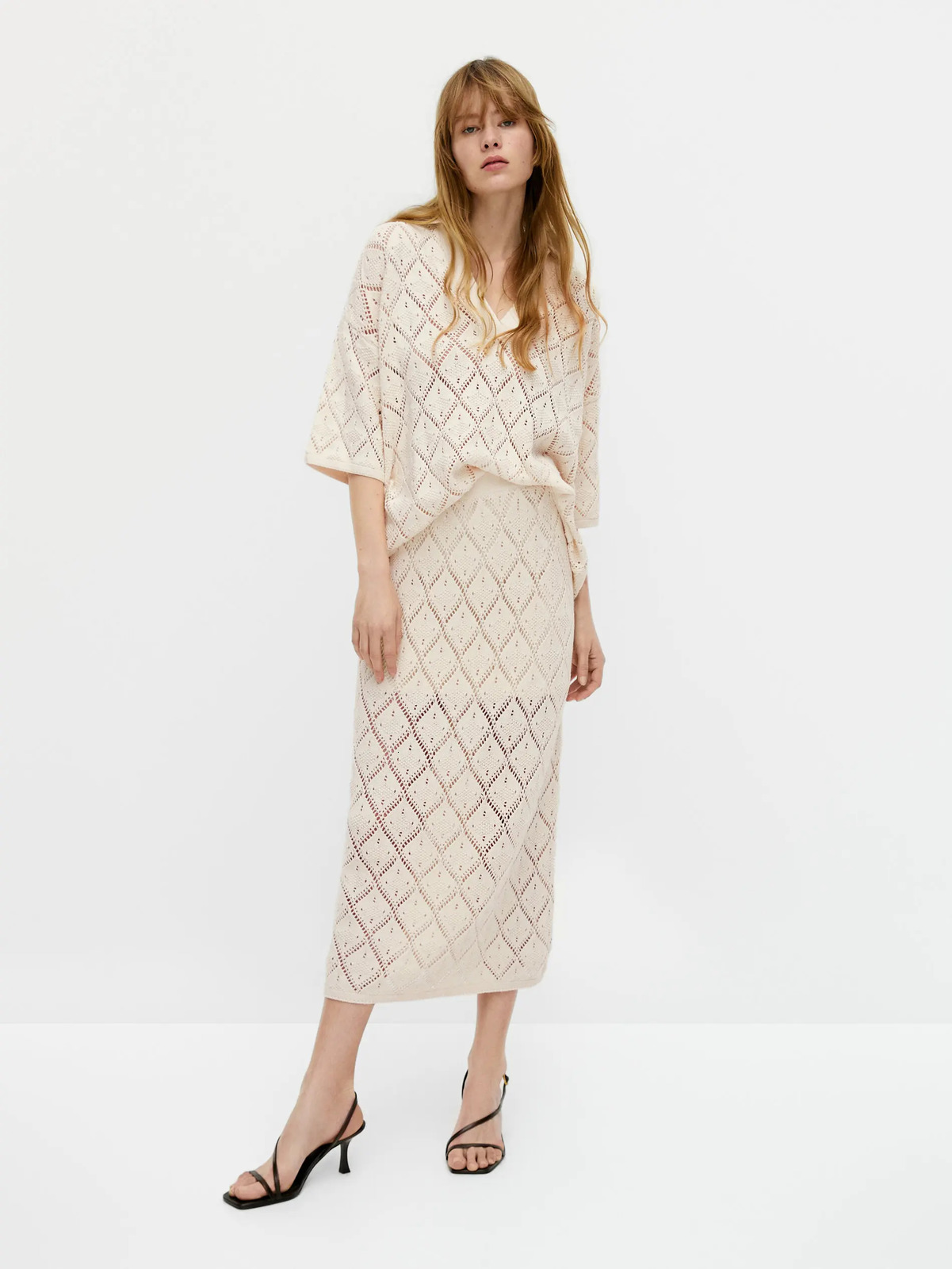 Ethereal MD style of Womens casual Slimfit and flowy long crocheted hollowout skirt 250310