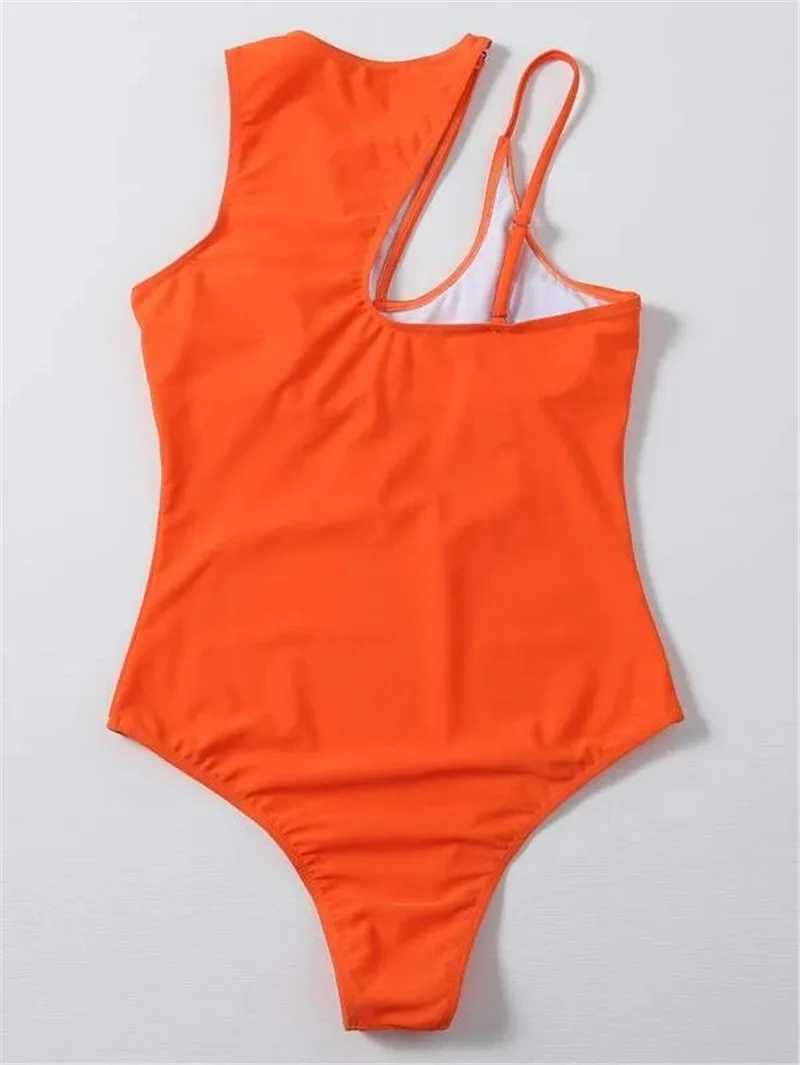 Sexy Neon Orange Swimwear Women black High Neck Bikini With Cut Out Bathing Suit One Piece Swimsuit Swimming Suit MonokiniXJ250315