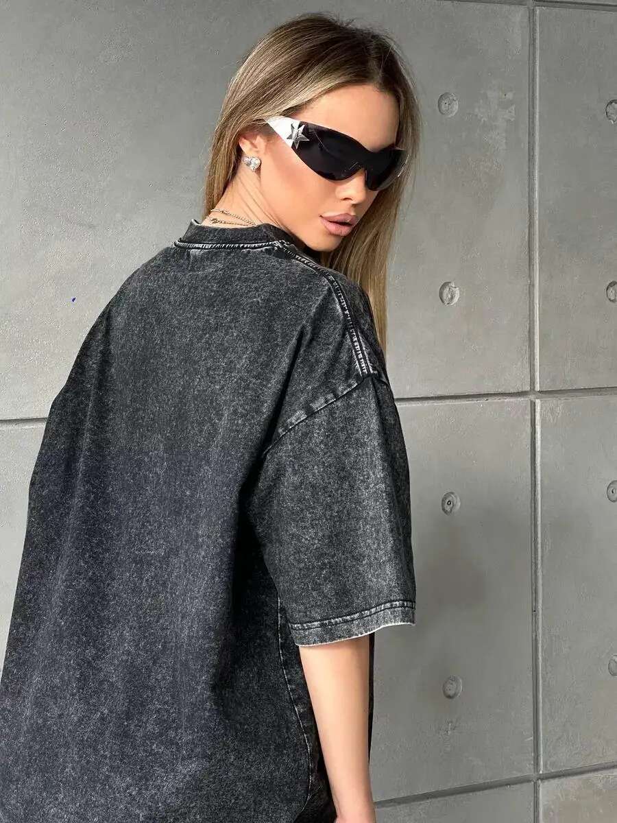 Summer Cotton Washed T-Shirt For Women Men Loose O-Neck Oversized Tee Korean Y2k Female Clothes Casual Vintage Short Sleeve Tops
