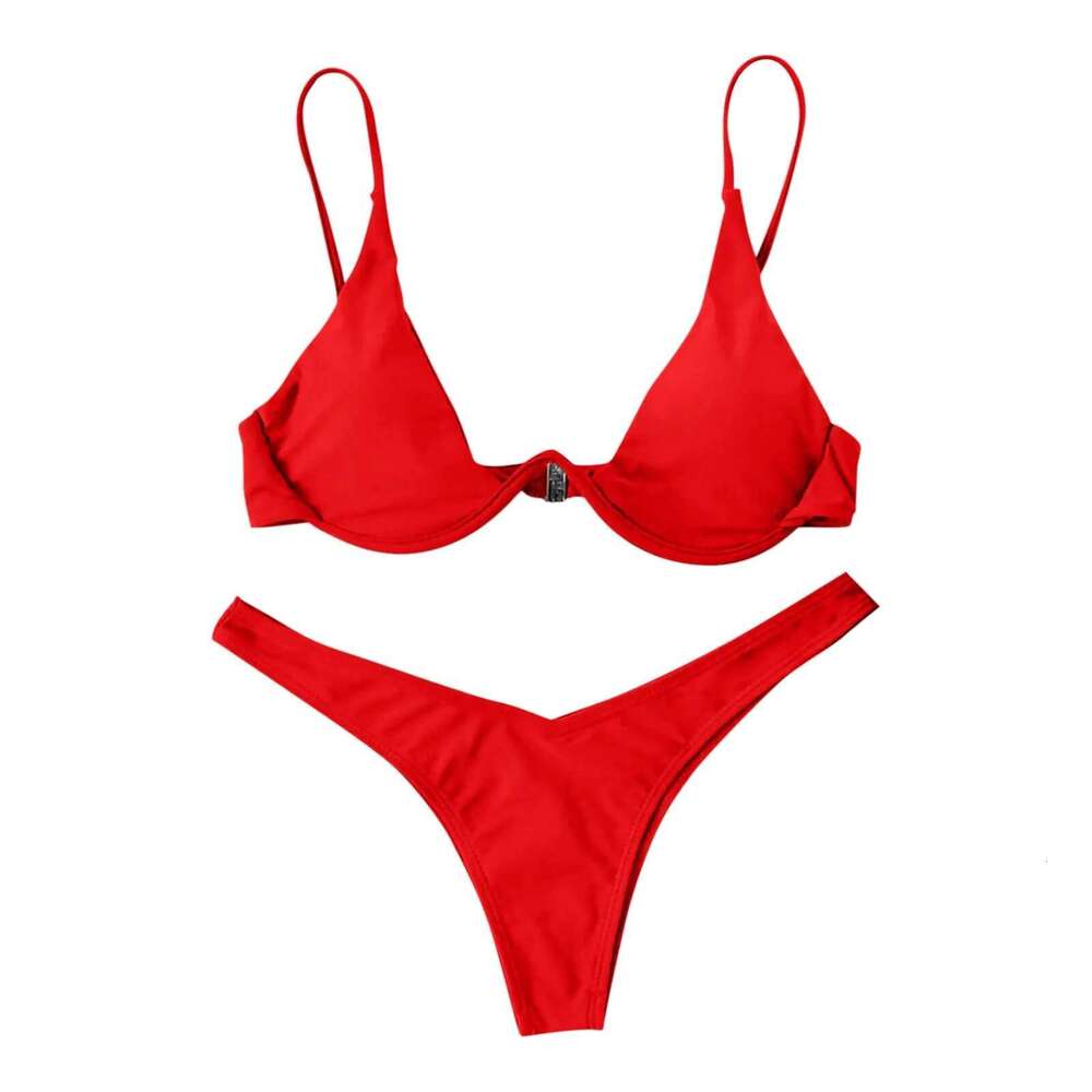 Personalized female sexy style split solid color bikini sswimsuit tie swimsuit 2-piece set soft and comfortable swimsuit