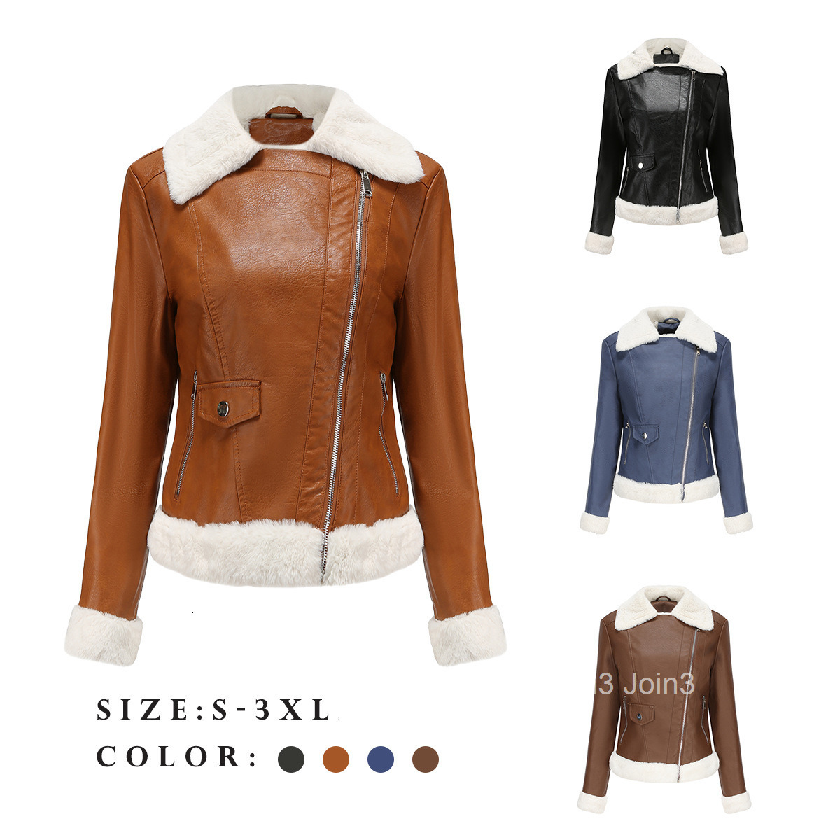 Fashion Jacket Autumn and Winter New Plush Leather Clothing Womens European Size Warm Long Sleeve Lapel Coat Casual Jacket