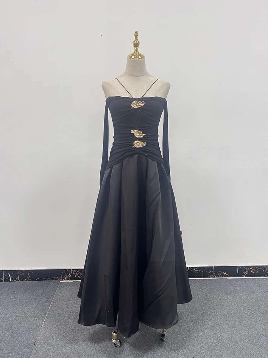 TWOTWINSTYLE Solid Slimming Elegant Dresses For Women Slash Neck Long Sleeve High Waist Temperament Dress Female Fashion Style