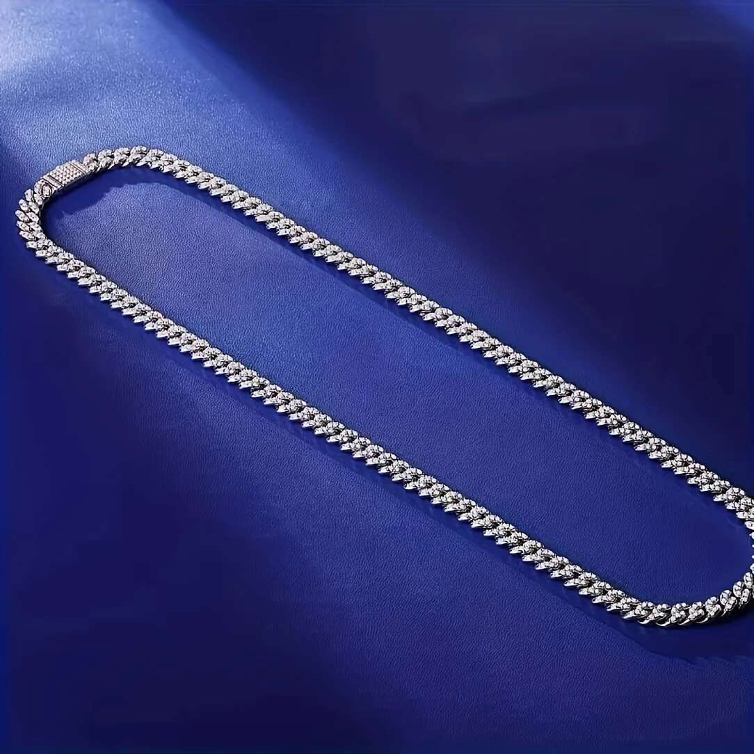 JIUZUAN D color full moissanite Cuban chain women's men's S sier necklace hip hop fashion boutique jewelry