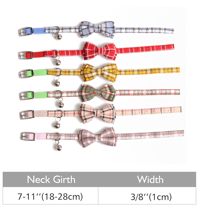 Breakaway Cat Collar with Bow Tie and Bell, Adjustable Cat Tie with Elastic Rope and Metal Buckle Cute Plaid Safety Kitty Collars for Birthday Pet Par