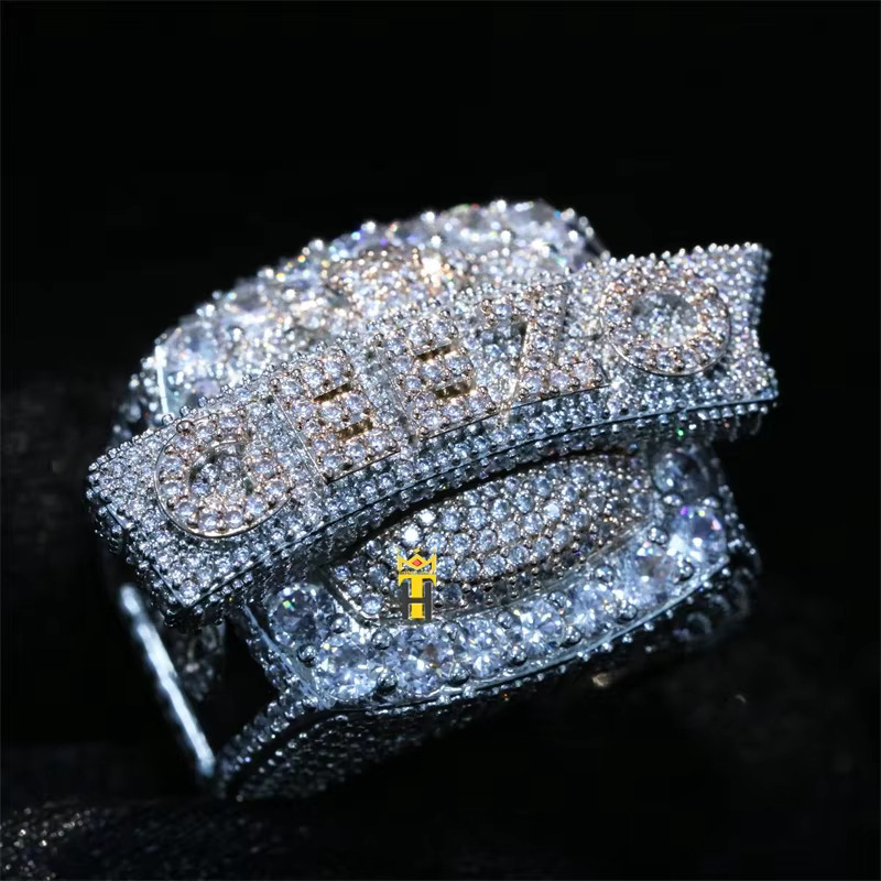 Fashion Customized Jewelry Silver Ring 2 Colors pink White Iced Out Men Moissanite Hip Hop Rings