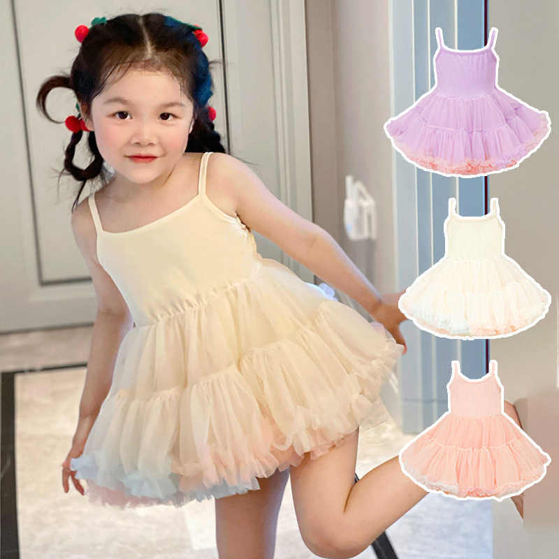 Girl's Dresses Girls' Summer New Style Little Girl Strap Skirt Rainbow Cute Puff Skirt Sweet Princess Skirt