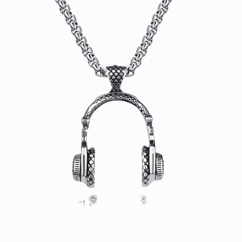 2025 New model Hot Sale Punk Rock Personalized Music Earphone Stainless Steel Necklace for Men Boyfriend Gift