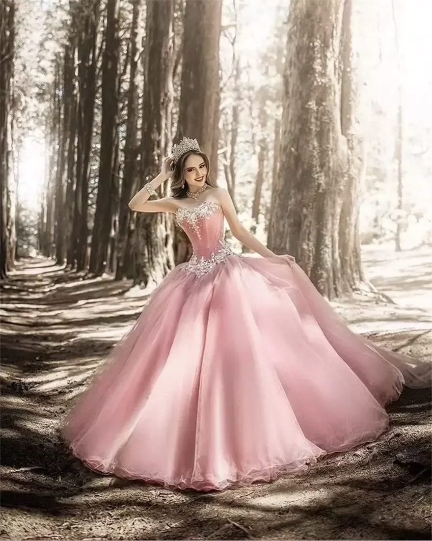 NEW! Vestidos De 15 Anos Pink Princess Quinceanera Dresses Crystal Beaded Sweetheart 16 Dress abiti da cerimonia Prom Gowns