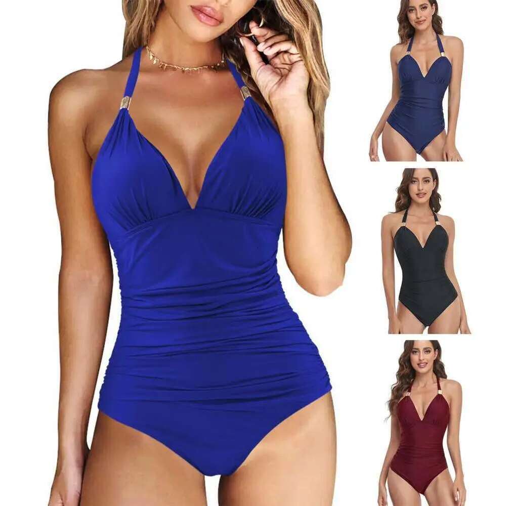 Women's high waisted sleeveless padded swimsuit one-piece set, women's bikini set, breathable and washable women's swimsuit