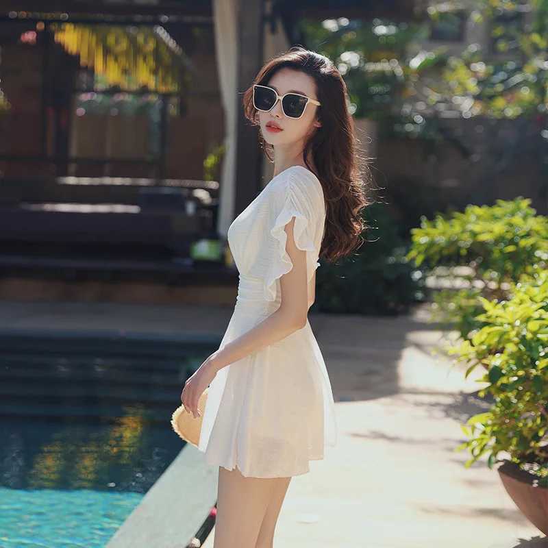 Swimsuit For Women Luxurious Hot Spring Soak White Slightly Chubby Girl Beach Vacation SwimsuitXJ250315