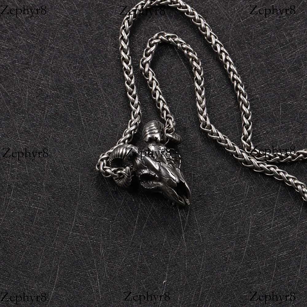 Vintage Stainless Steel Goat Necklace Hanging Men Chain Street Hip Hop Style Satan Skull Pendant Jewelry Goth Accessories