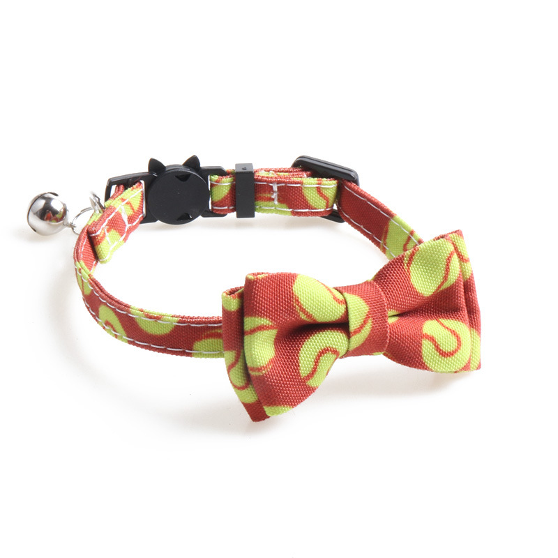 Interesting Prints Cat Collar with Bell Breakaway Bowtie, Adjustable Kitty Tie for Male Female Cats, Football Pattern Summer Cat Collar for Boy Girl C