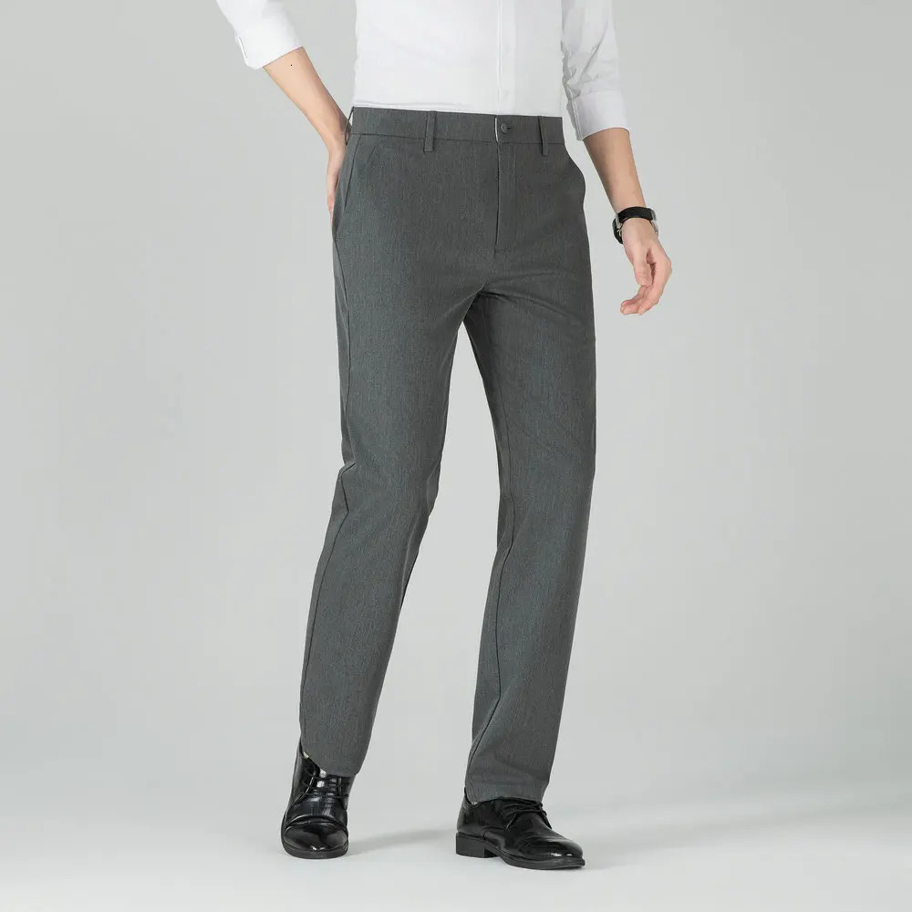 Mens ecofriendly elastic dress pants breathable and lightweight office Trojan horse anti slip waist 6pin hem wrinkle free 250313