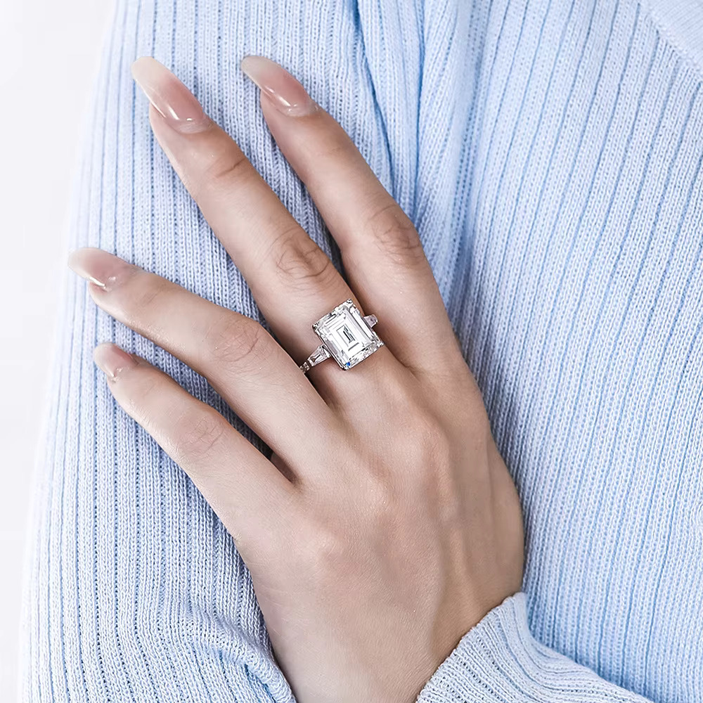 Iced Out Hip Hop Ring in 925 Sterling Silver and Round and Baguette Cut Moissanite Vvs Clarity Diamonds for Men Women