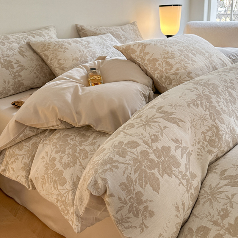 A941 Modern simple fabric pure cotton three-layer yarn jacquard bedding four-piece set new light luxury bed sheets bed sheets bedding