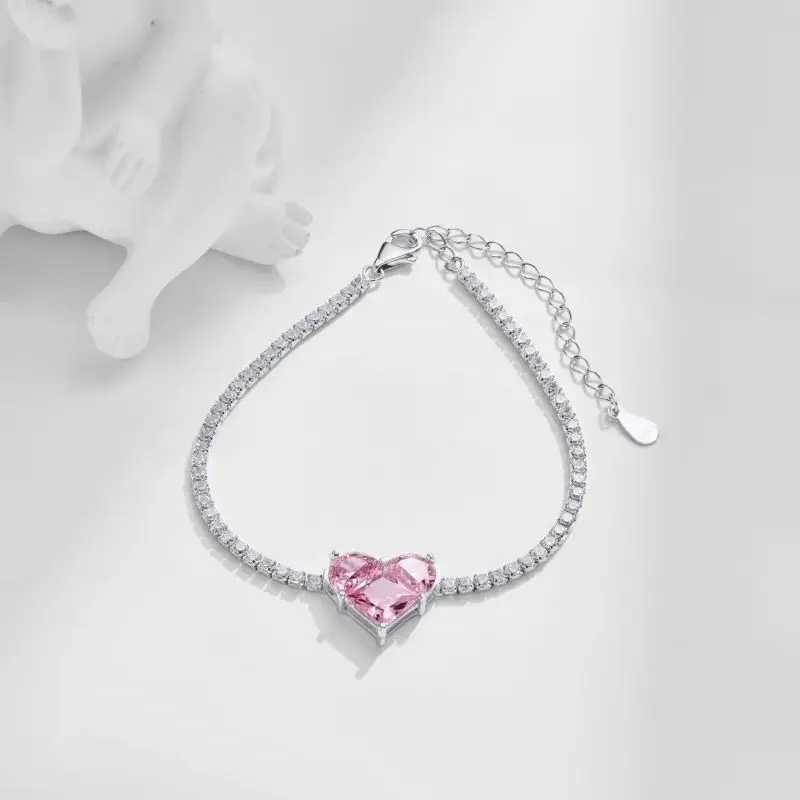 925 Silver Tennis Bracelet Women Diamond Pink Heart Bracelet Female Sparkling 5A Zircon Advanced Design Luxury Jewelry Girl GiftXJ250315