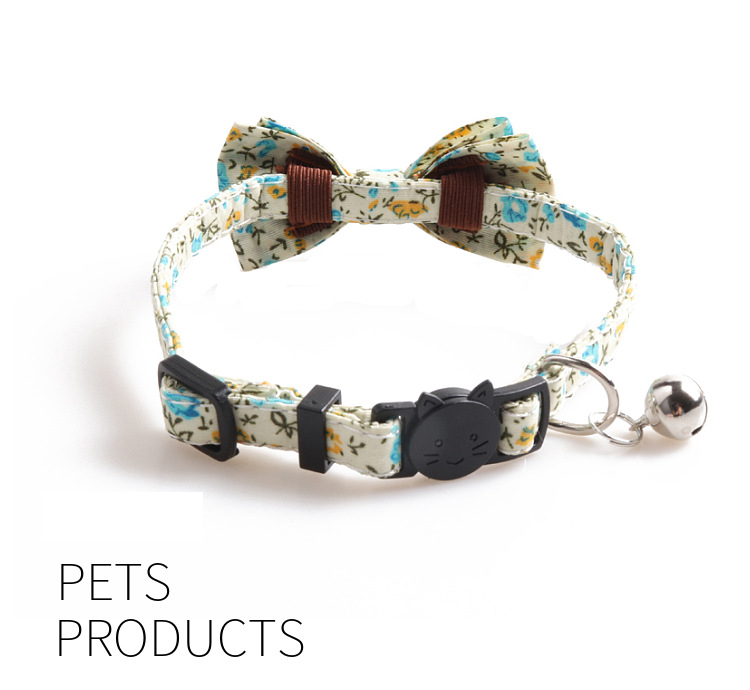 Breakaway Cat Collar with Cute Bow Tie Bell, Small Floral Fragments Cat Tie for Male Female Soft Light Kitty Kitten Collar Ideal for Girl Cats Boy Mal