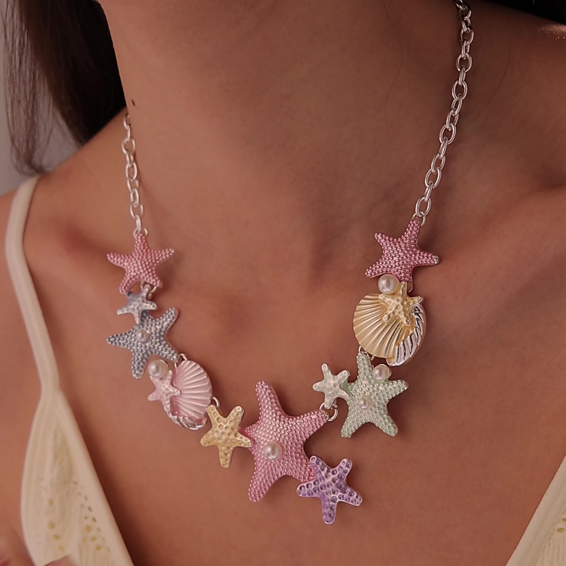 Colorful Oil Shell Starfish Necklace Small Sweet and Cute Ladies Versatile Necklace with a Fresh and Unique Design