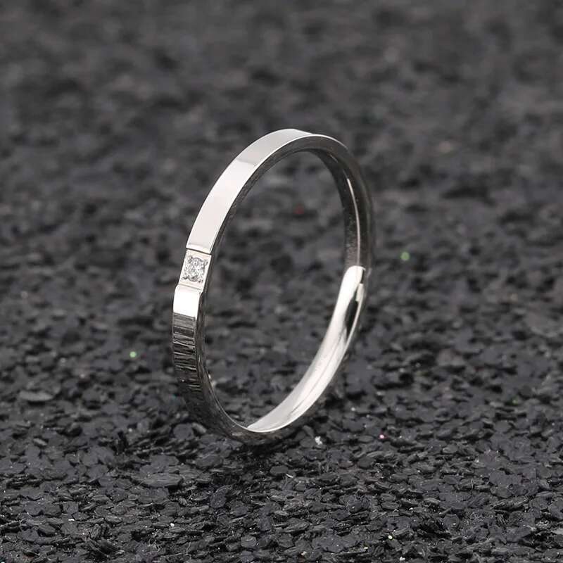 Titanium Round Zircon Rings For Women Minimalist Stainless Steel Thin Ring Jewelry Accessories Valentine'S Day Gifts