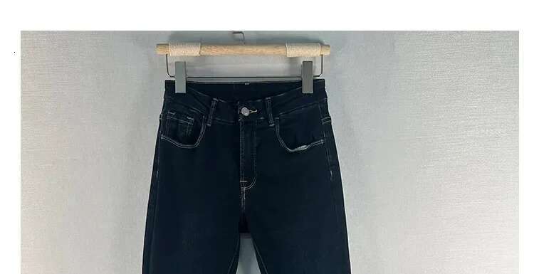 Dark Blue Split Flare Jeans Slim Office Women's Elegant Trousers