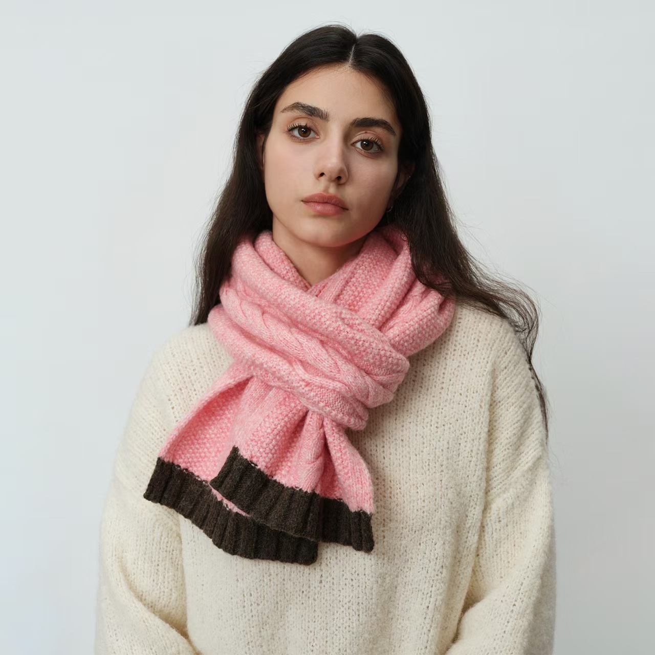 K129 New style atmosphere autumn and winter warm wool blended two-color twist texture knitted neck scarf versatile women