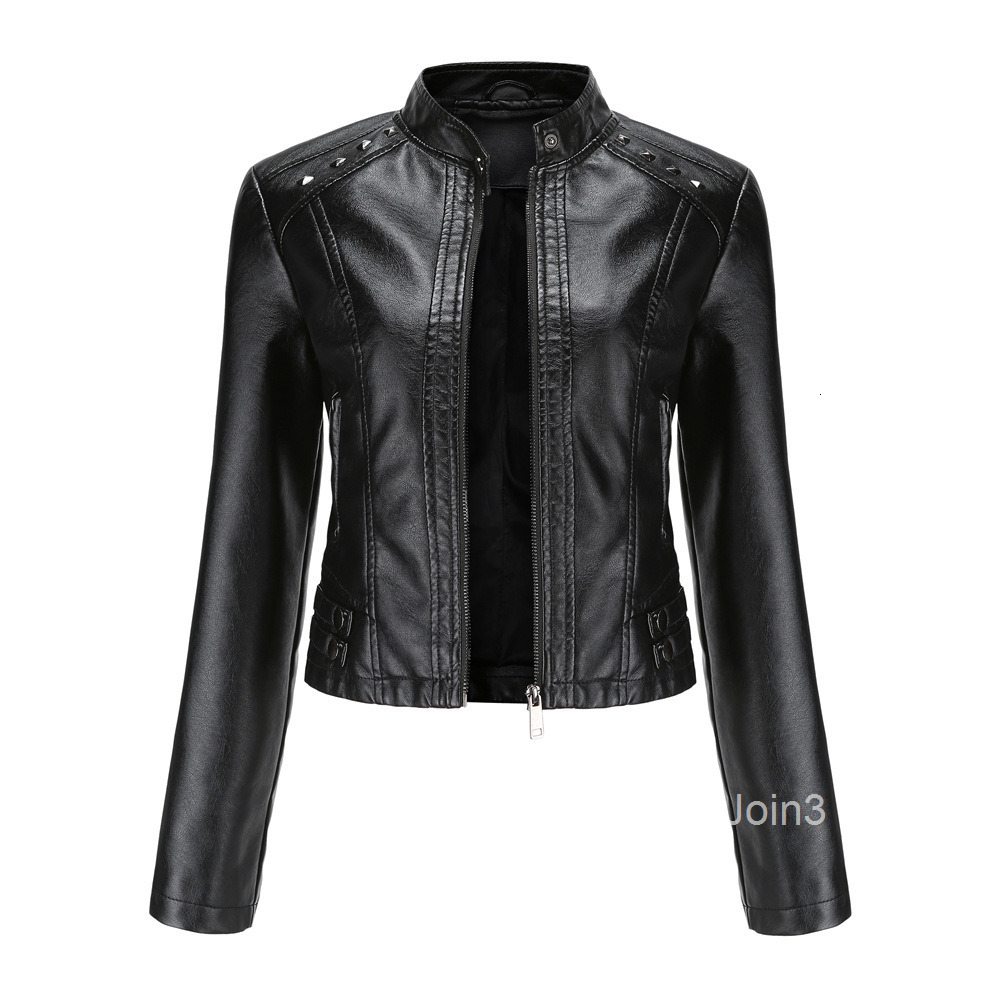 Fashion Womens New Rivet Leather Jacket Womens Spring and Autumn Jacket Long-sleeved Womens Jacket Stand Collar Fashion Jacket S-4xl