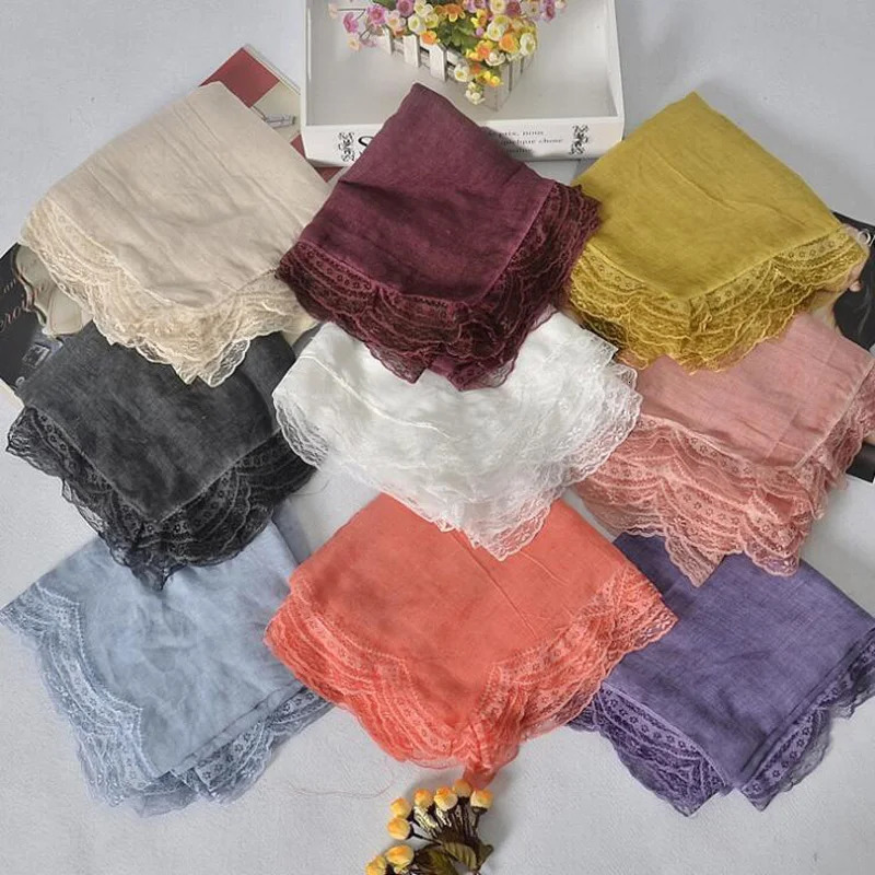 ly ed cotton patchwork lace scarf for womens solid shawl winter Muslim headscarf Bandana ethnic style Pashmina 250314