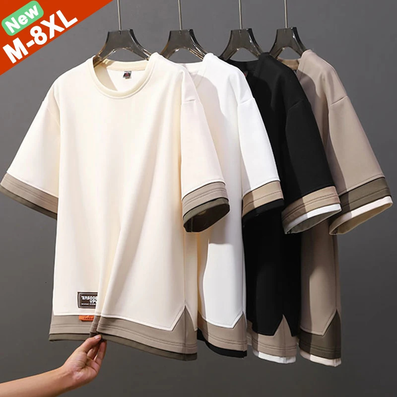 Plus Size 7XL 8XL Mens Straight Shoulder Summer Mens T-shirt 250314