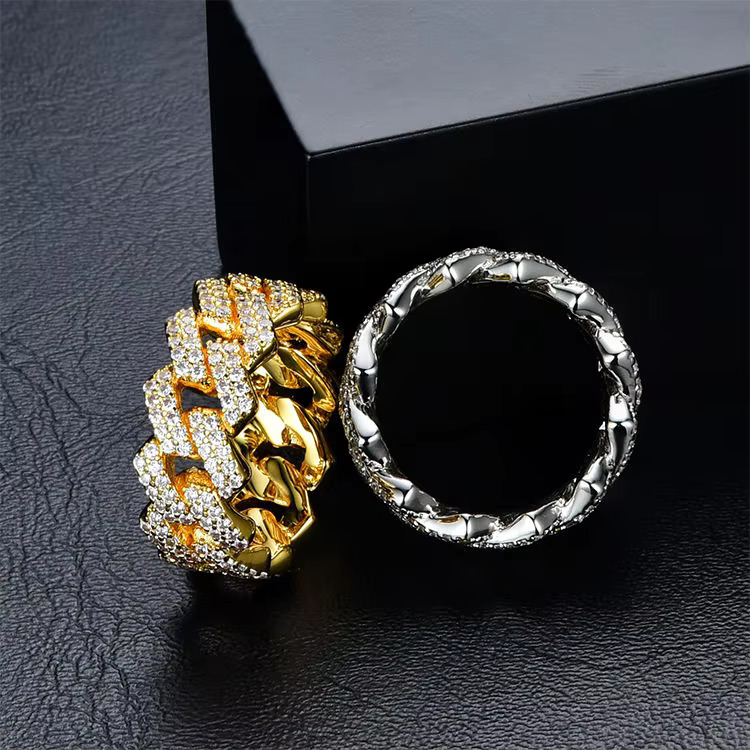 Hot Selling Fine Jewelry 18k Gold Plated 925 Sterling Silver Hip Hop Iced Out Vvs Moissanite Diamond Cuban Link Ring