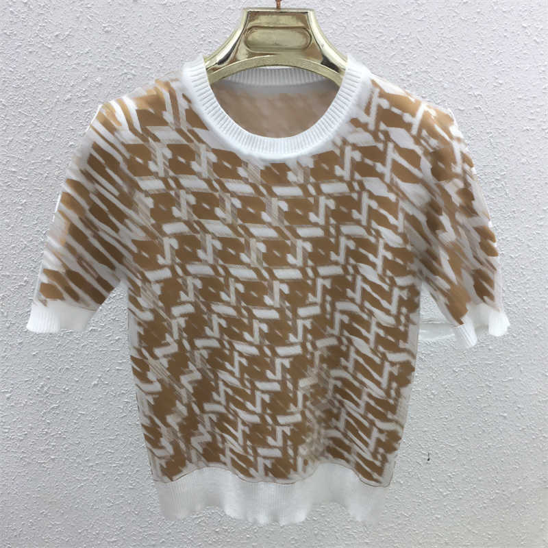 Jacquard Letter Knit designer tshirt women fashion Vintage Short Sleeve round neck Tees Loose breathable classic Summer t shirt Women clothing