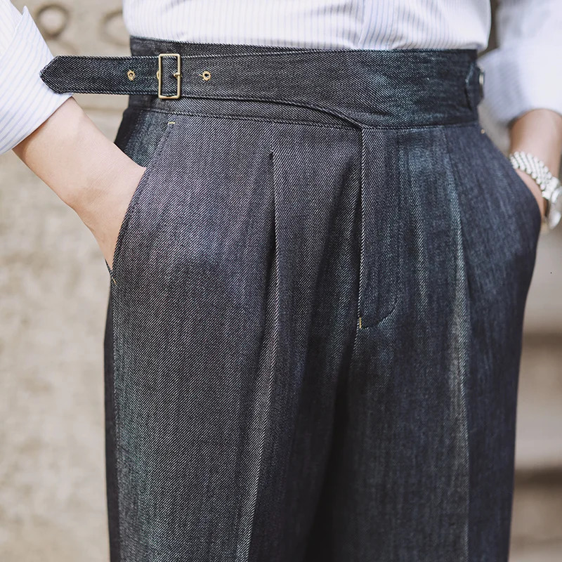Fashion Mens Dress Pants High Waist Straight Spring Business Edition Belt Trouser Gentleman Paris Button 250313
