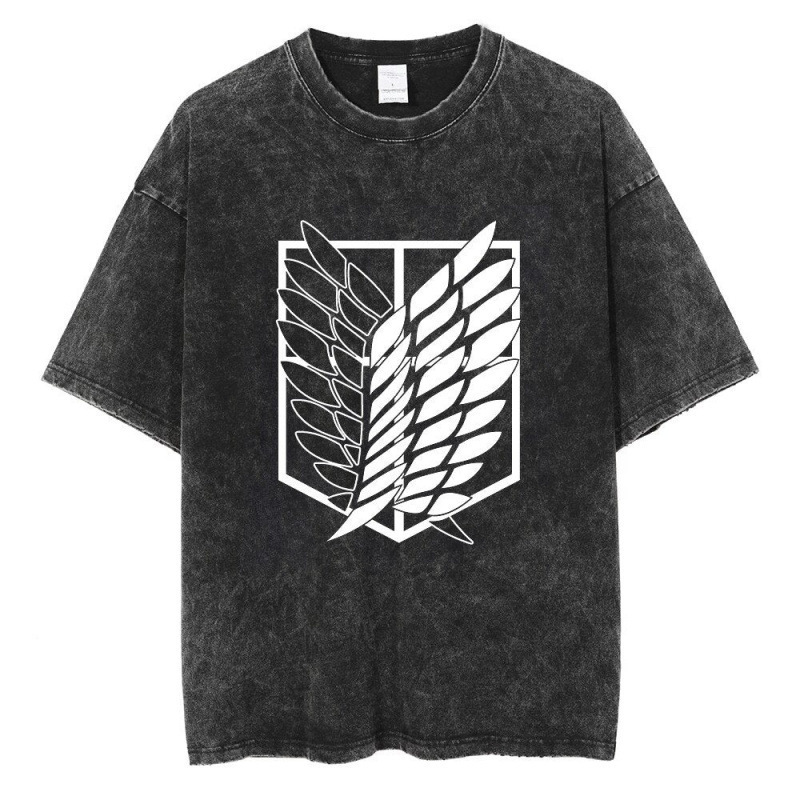 Washed And Worn Five Quarter T-Shirt, American Anime Short Sleeved T-Shirt