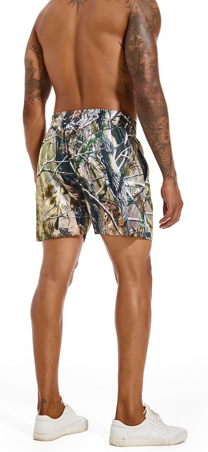 Men's Real Tree Print Shorts Lightweight Breathable Quick-Dry Running Gym Shorts for Outdoor Casual Wear cool
