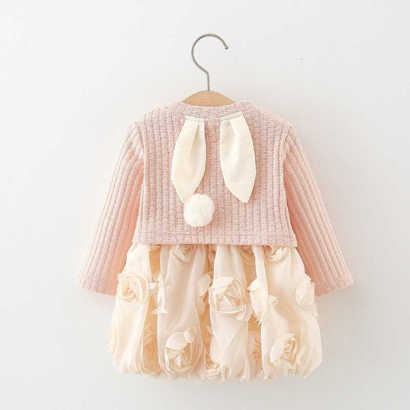 Girl's Dresses Children's clothing, girls' skirt set, spring and autumn children's baby knitted cardigan+rose bud princess skirt t