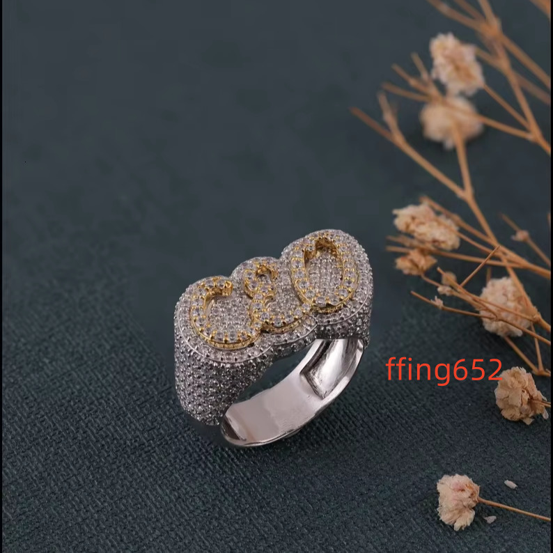2025 Iced Out Ring Hip Hop Jewelry Diamond 925 Silver Moissanite Ring Round Diamond Ring Birthday Gift for Him