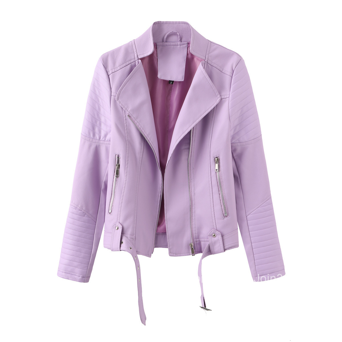 Fashion Street Trendy Leather Jacket with Belt Long Sleeved Spring and Autumn Thin Womens Jacket V-neck Pu Jacket
