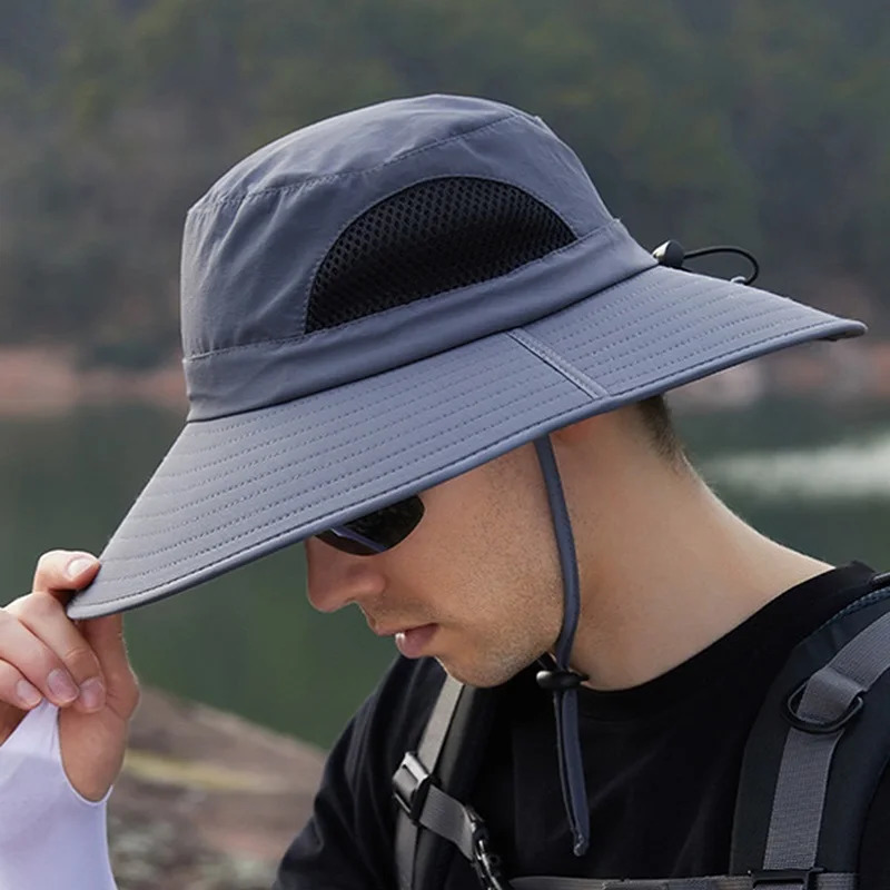Summer UV protection bucket hat suitable for men and women quick drying hiking fishing hat mens outdoor breathable wide brown sun beach hat 250314