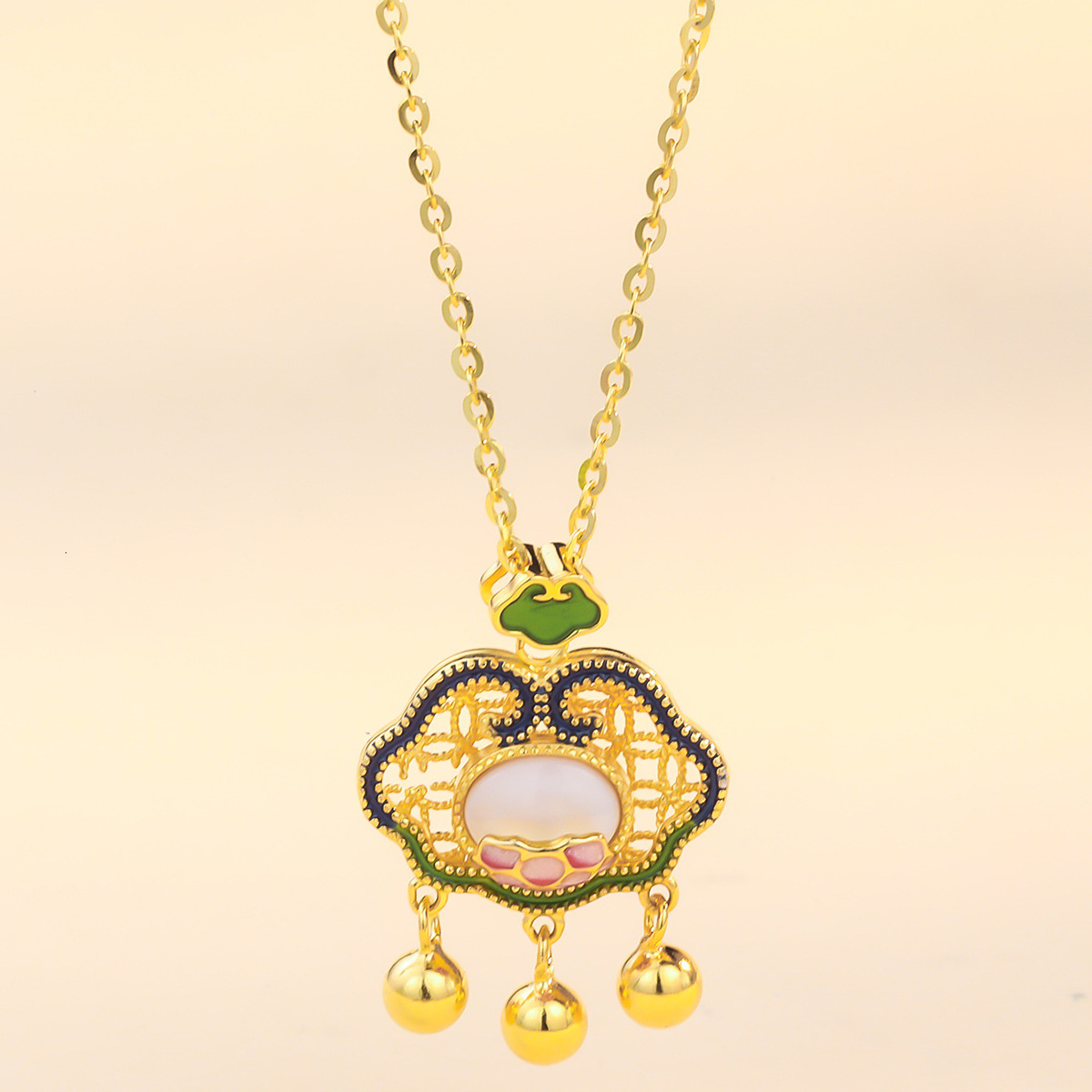 S925 Silver Necklace Female Sterling Silver Peace Lock New Chinese Ancient Process Small Lock Lotus Retro Style New Collarbone Chain