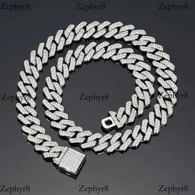 16/18/20/24inch k Hip Hop Iced Out P Chain 2 Row Rhie Paved Miami Rhombus Cuban Men Necklace