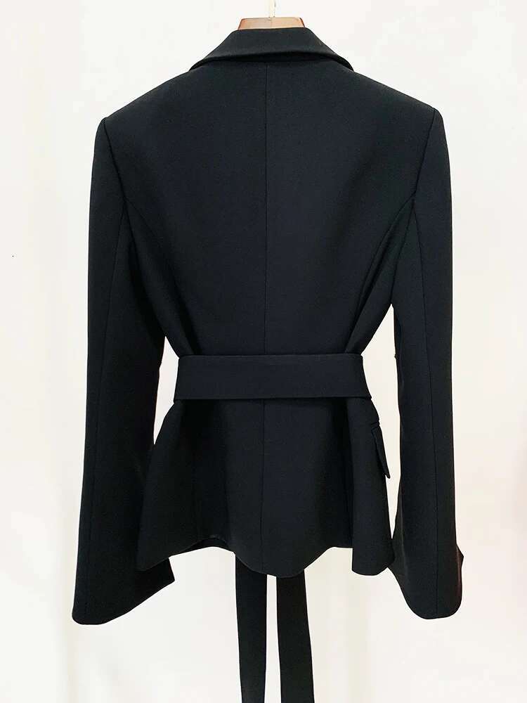 HIGH STREET Newest Fashion 2024 Runway Designer Blazer Women's Slit Sleeve Crystal Rhie Dias Beaded Belted Jacket